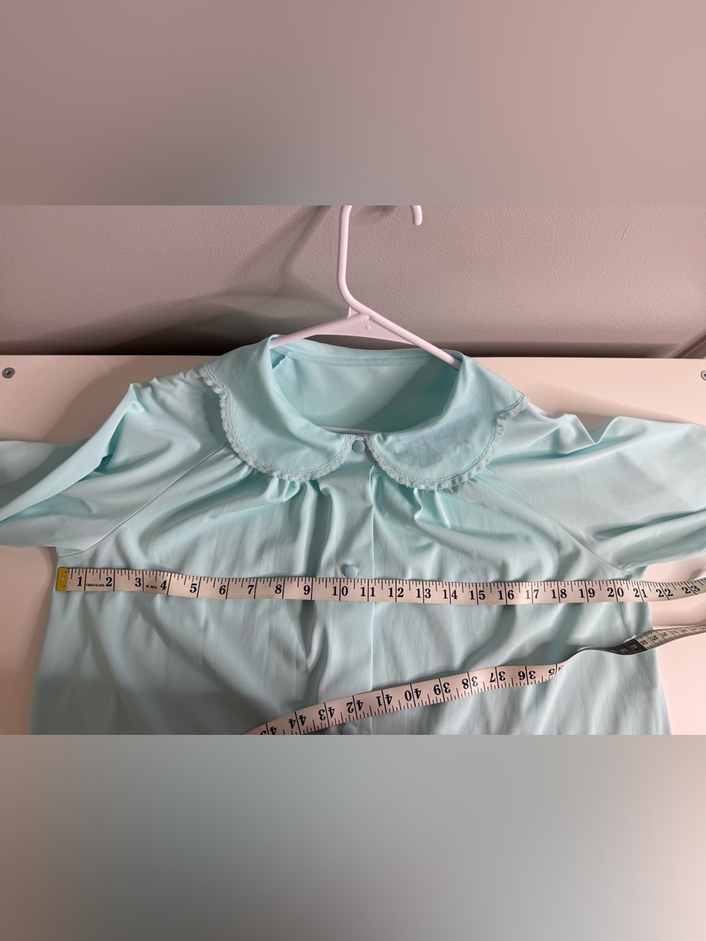 Vintage Shadowline Women's Medium Nylon Nightgown Button Front Pockets Blue Lace - Picture 12 of 14